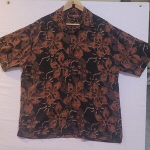 SOBRINO Men's Shirt XL Short Sleeve Button Front Hawaiian Floral Brown Black